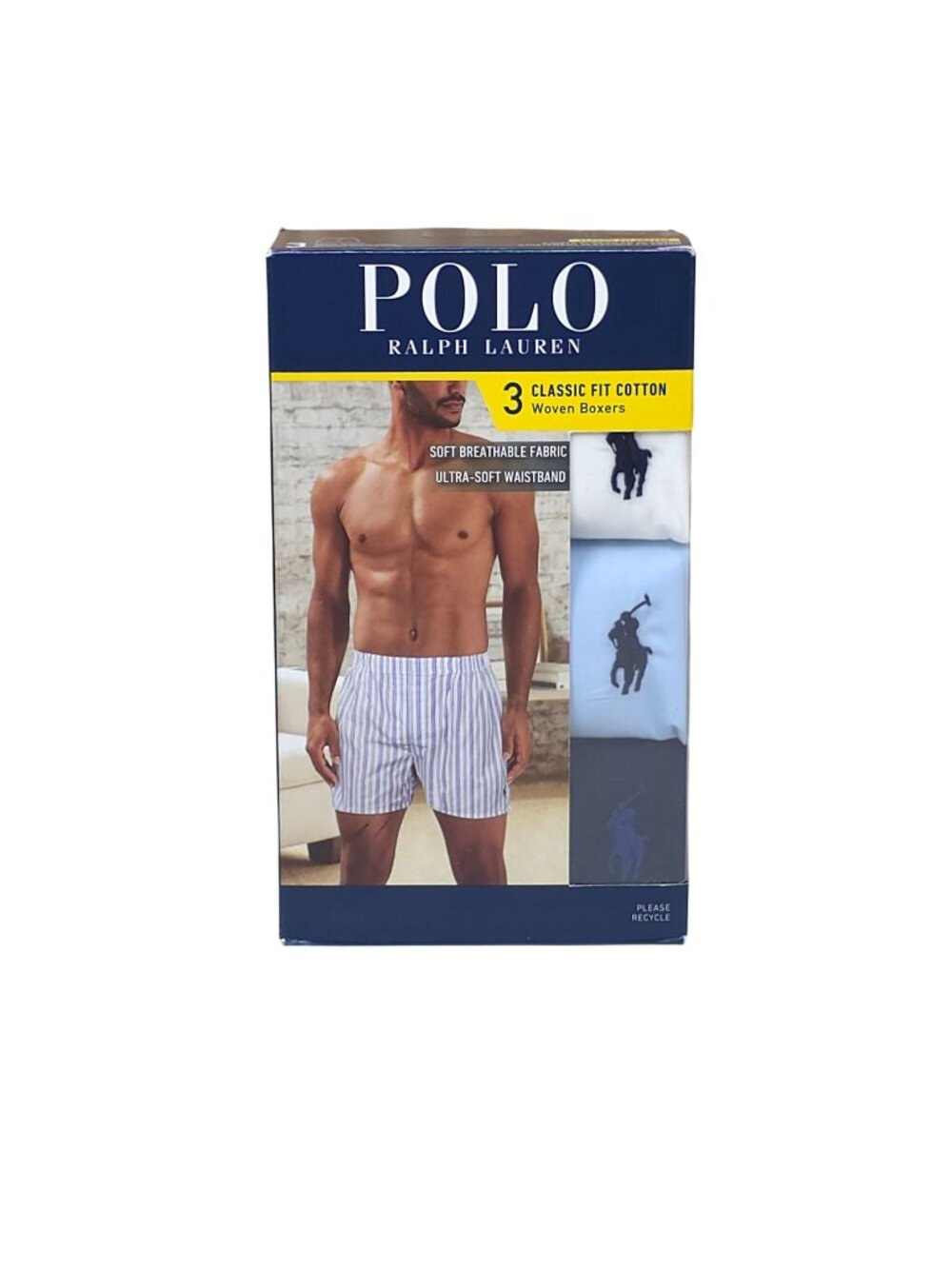 Polo Ralph Lauren Mens 3-Pack Classic Fit Cotton Woven Boxers Size Large Blue